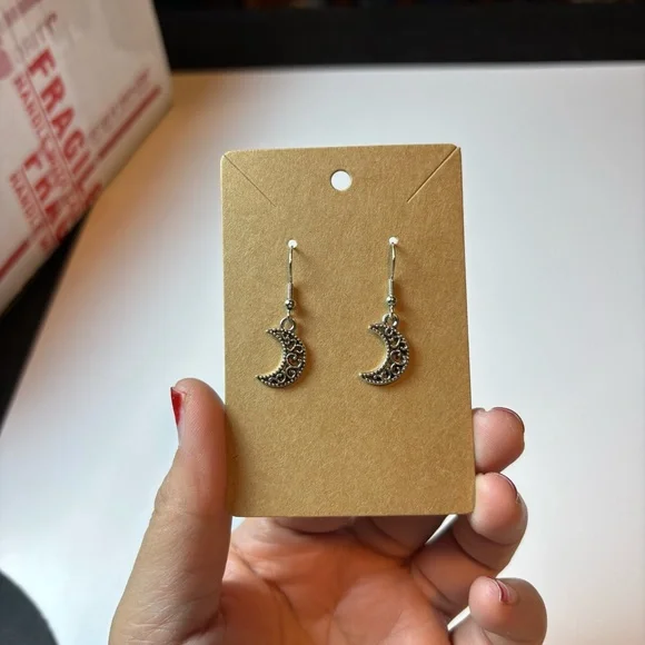 Handmade Simple Silver Moons with Swirls Dangle Earrings, Celestial Moon Earring - Picture 4 of 9